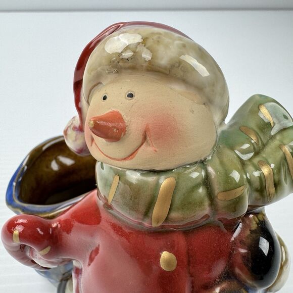 Kirkland Potters Garden Snowman Candle Holder Planter Ceramic Christmas Decor - Picture 3 of 15